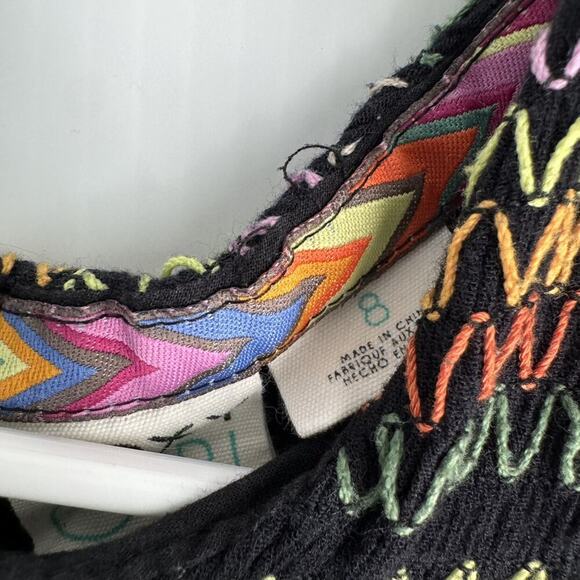 Roxy Black Shirred Dress Multicolored Stitching - Picture 4 of 8